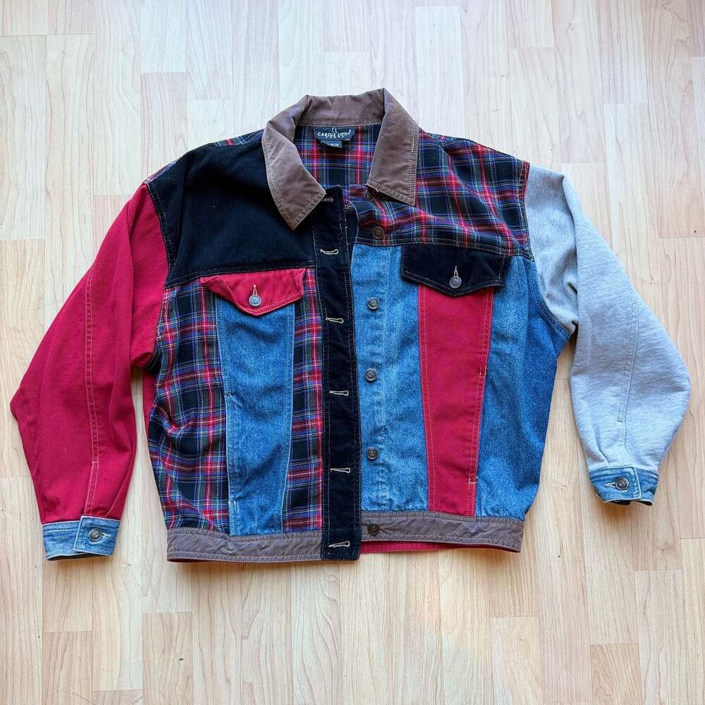 Carole Little Vintage Patchwork Jacket 100% Cotton Denim Plaid Corduroy